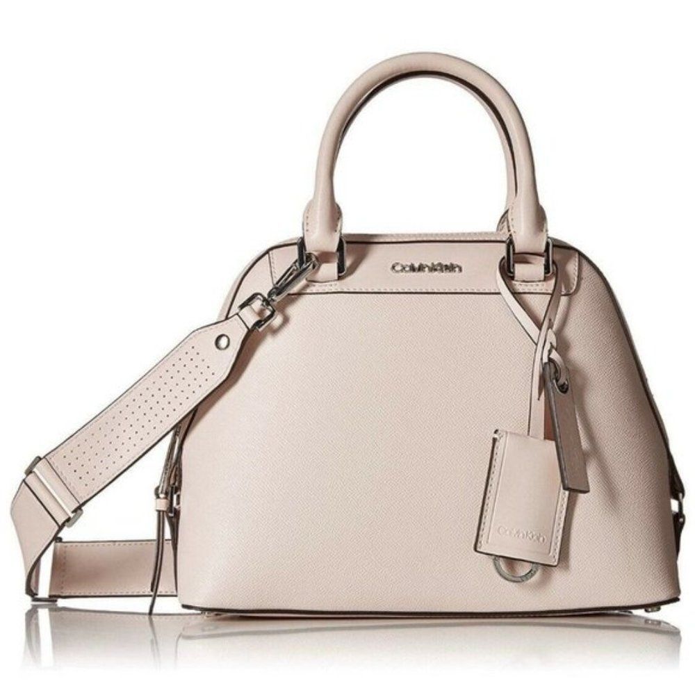 Calvin Klein Clara PINK Leather Dome Satchel Crossbody Handbag NEW